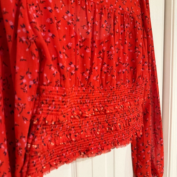 Free People Lolita Red Floral Print Ruffled Top - Size Large - Picture 10 of 14